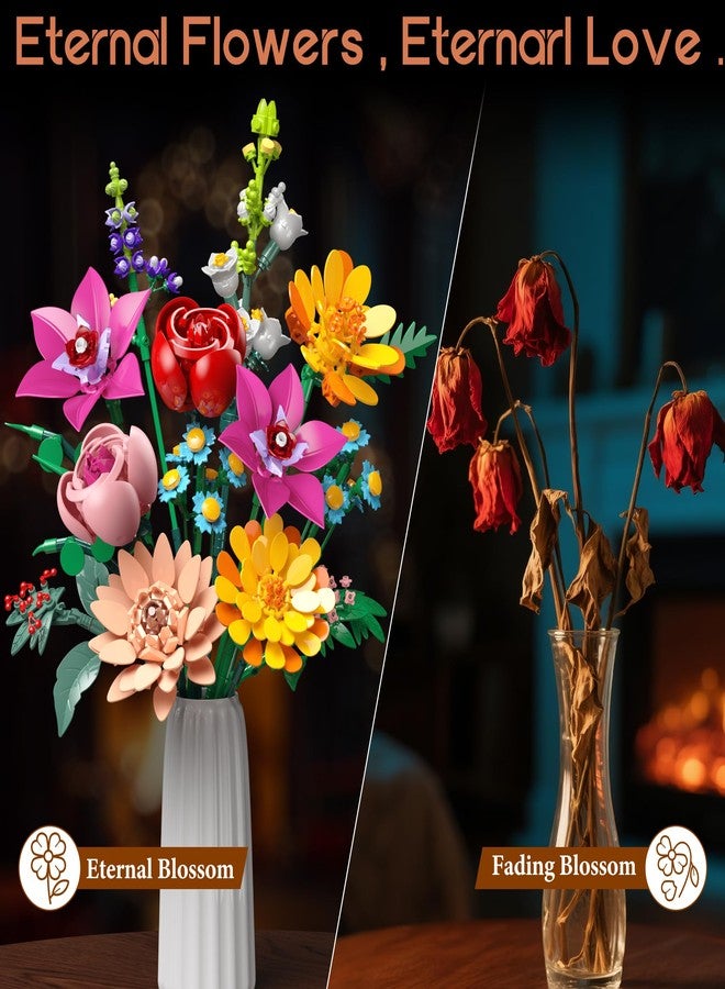 Ancesfun Flowers Bouquet Building Set, 891 PCS Artificial Wildflower Botanical Collection Kit for Women Kids Girls, Home Office Decor Gift for Mother's Day/Valentine's/Christmas - Image 3